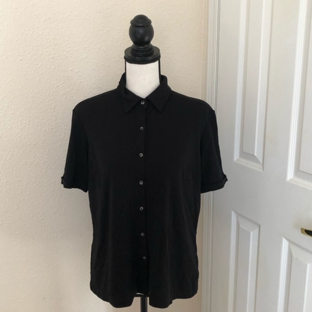 💜💜 J Jill Short Sleeve ButtonUp Black Top Size Medium/Tall